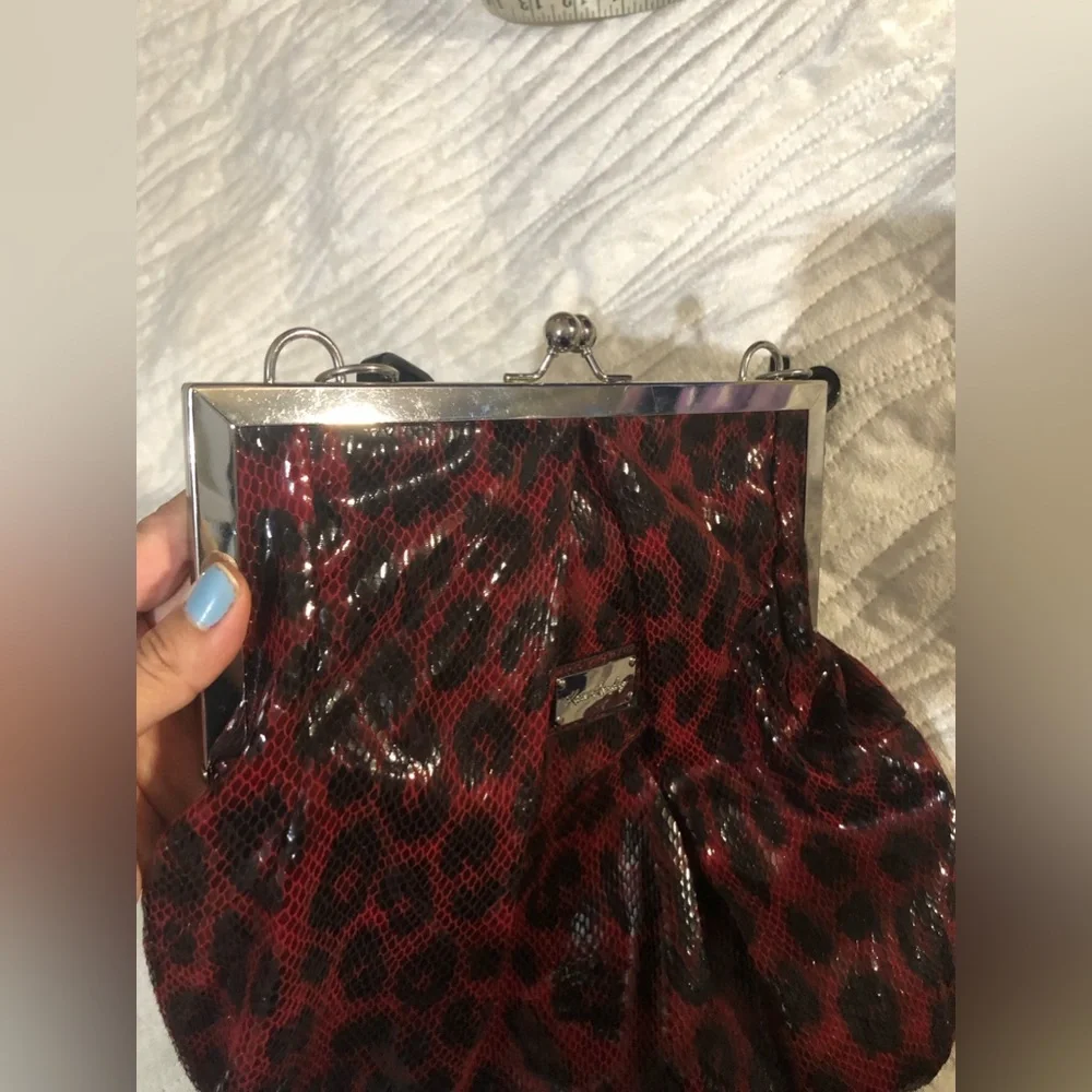 Kate Landry faux snakeskin leopard print chain handle handbag